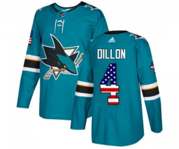 Youth Adidas San Jose Sharks #4 Brenden Dillon Authentic Teal Green USA Flag Fashion NHL Jersey