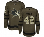 Youth Adidas San Jose Sharks #42 Joel Ward Authentic Green Salute to Service NHL Jersey