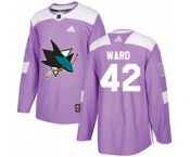 Youth Adidas San Jose Sharks #42 Joel Ward Authentic Purple Fights Cancer Practice NHL Jersey