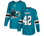 Youth Adidas San Jose Sharks #42 Joel Ward Authentic Teal Green Home NHL Jersey