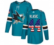 Youth Adidas San Jose Sharks #44 Marc-Edouard Vlasic Authentic Teal Green USA Flag Fashion NHL Jersey