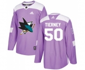 Youth Adidas San Jose Sharks #50 Chris Tierney Authentic Purple Fights Cancer Practice NHL Jersey