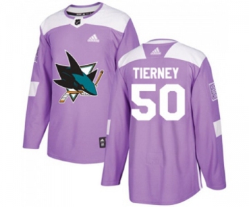 Youth Adidas San Jose Sharks #50 Chris Tierney Authentic Purple Fights Cancer Practice NHL Jersey