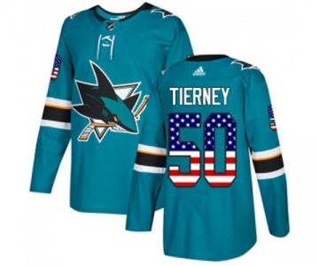 Youth Adidas San Jose Sharks #50 Chris Tierney Authentic Teal Green USA Flag Fashion NHL Jersey