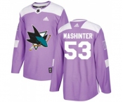 Youth Adidas San Jose Sharks #53 Brandon Mashinter Authentic Purple Fights Cancer Practice NHL Jersey