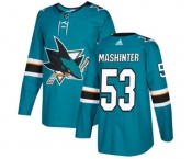 Youth Adidas San Jose Sharks #53 Brandon Mashinter Authentic Teal Green Home NHL Jersey