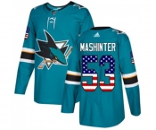 Youth Adidas San Jose Sharks #53 Brandon Mashinter Authentic Teal Green USA Flag Fashion NHL Jersey