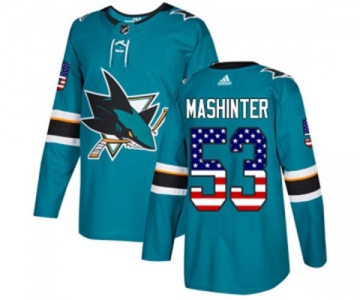 Youth Adidas San Jose Sharks #53 Brandon Mashinter Authentic Teal Green USA Flag Fashion NHL Jersey