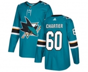 Youth Adidas San Jose Sharks #60 Rourke Chartier Authentic Teal Green Home NHL Jersey