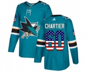 Youth Adidas San Jose Sharks #60 Rourke Chartier Authentic Teal Green USA Flag Fashion NHL Jersey