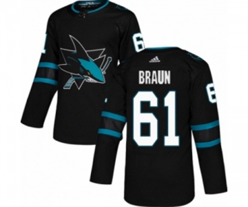 Youth Adidas San Jose Sharks #61 Justin Braun Authentic Black Alternate NHL Jersey