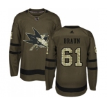 Youth Adidas San Jose Sharks #61 Justin Braun Authentic Green Salute to Service NHL Jersey