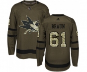 Youth Adidas San Jose Sharks #61 Justin Braun Authentic Green Salute to Service NHL Jersey