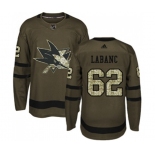 Youth Adidas San Jose Sharks #62 Kevin Labanc Authentic Green Salute to Service NHL Jersey