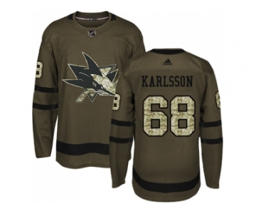 Youth Adidas San Jose Sharks #68 Melker Karlsson Green Salute to Service Stitched NHL Jersey