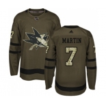 Youth Adidas San Jose Sharks #7 Paul Martin Authentic Green Salute to Service NHL Jersey