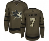 Youth Adidas San Jose Sharks #7 Paul Martin Authentic Green Salute to Service NHL Jersey