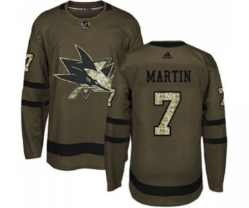 Youth Adidas San Jose Sharks #7 Paul Martin Authentic Green Salute to Service NHL Jersey