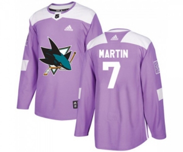 Youth Adidas San Jose Sharks #7 Paul Martin Authentic Purple Fights Cancer Practice NHL Jersey