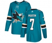 Youth Adidas San Jose Sharks #7 Paul Martin Authentic Teal Green Home NHL Jersey