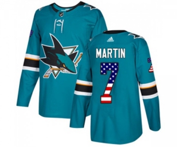 Youth Adidas San Jose Sharks #7 Paul Martin Authentic Teal Green USA Flag Fashion NHL Jersey