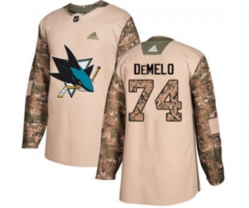 Youth Adidas San Jose Sharks #74 Dylan DeMelo Authentic Camo Veterans Day Practice NHL Jersey