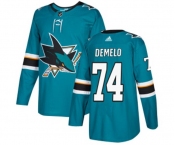 Youth Adidas San Jose Sharks #74 Dylan DeMelo Authentic Teal Green Home NHL Jersey