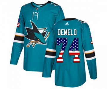 Youth Adidas San Jose Sharks #74 Dylan DeMelo Authentic Teal Green USA Flag Fashion NHL Jersey