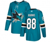 Youth Adidas San Jose Sharks #88 Brent Burns Authentic Teal Green Home NHL Jersey