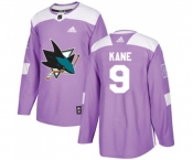 Youth Adidas San Jose Sharks #9 Evander Kane Authentic Purple Fights Cancer Practice NHL Jersey