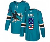 Youth Adidas San Jose Sharks #9 Evander Kane Authentic Teal Green USA Flag Fashion NHL Jersey