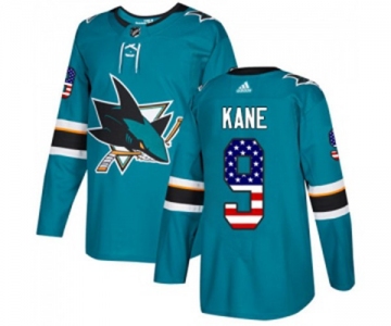 Youth Adidas San Jose Sharks #9 Evander Kane Authentic Teal Green USA Flag Fashion NHL Jersey