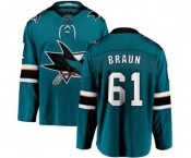 Youth San Jose Sharks #61 Justin Braun Fanatics Branded Teal Green Home Breakaway NHL Jersey