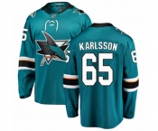 Youth San Jose Sharks #65 Erik Karlsson Fanatics Branded Teal Green Home Breakaway NHL Jersey