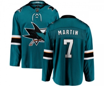 Youth San Jose Sharks #7 Paul Martin Fanatics Branded Teal Green Home Breakaway NHL Jersey