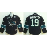 youth nhl jerseys san jose sharks #19 thornton black[2014 new stadium][patch C]