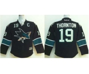 youth nhl jerseys san jose sharks #19 thornton black[2014 new stadium][patch C]