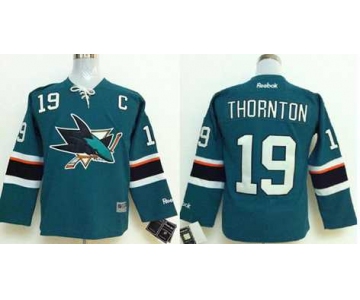 youth nhl jerseys san jose sharks #19 thornton green[2014 new stadium][patch C]