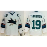 youth nhl jerseys san jose sharks #19 thornton white[2014 new stadium][patch C]