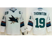 youth nhl jerseys san jose sharks #19 thornton white[2014 new stadium][patch C]