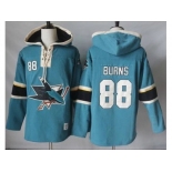 Men's San Jose Sharks #88 Brent Burns Teal Pullover Hoodie Stitched NHL Jersey