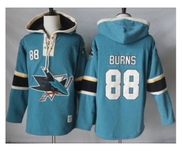 Men's San Jose Sharks #88 Brent Burns Teal Pullover Hoodie Stitched NHL Jersey