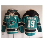 San Jose Sharks #19 Joe Thornton Teal Sawyer Hooded Sweatshirt Stitched NHL Jersey