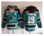 San Jose Sharks #19 Joe Thornton Teal Sawyer Hooded Sweatshirt Stitched NHL Jersey