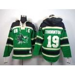 nhl jerseys san jose sharks #19 joe thornton green[pullover hooded sweatshirt][patch C]