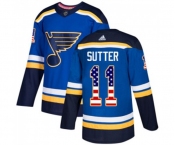 Adidas St. Louis Blues #11 Brian Sutter Authentic Blue USA Flag Fashion NHL Jersey