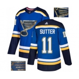 Adidas St. Louis Blues #11 Brian Sutter Authentic Royal Blue Fashion Gold NHL Jersey