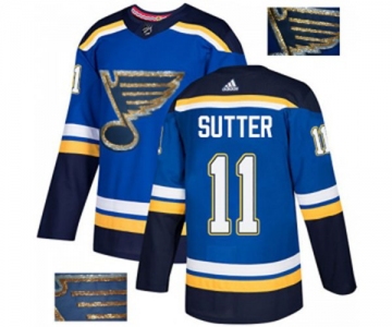 Adidas St. Louis Blues #11 Brian Sutter Authentic Royal Blue Fashion Gold NHL Jersey