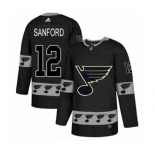 Adidas St. Louis Blues #12 Zach Sanford Authentic Black Team Logo Fashion NHL Jersey