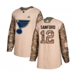 Adidas St. Louis Blues #12 Zach Sanford Authentic Camo Veterans Day Practice NHL Jersey